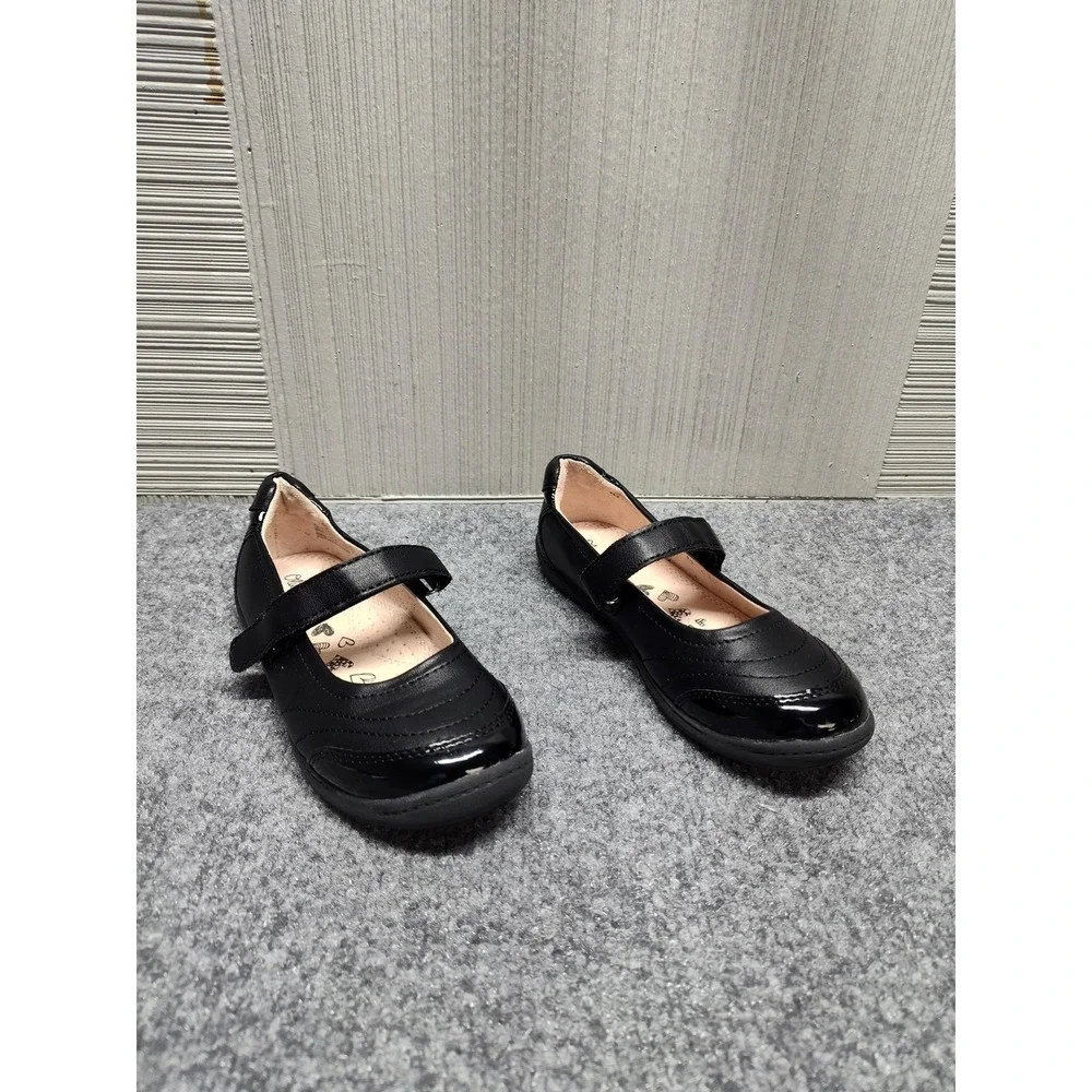 Olive & Edie Mary Jane Shoes Girls 1M Black PU Leather Dress School Flats Strap